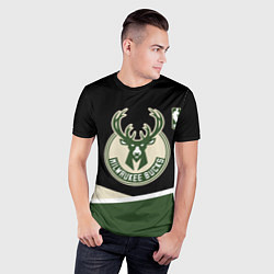 Футболка спортивная мужская Милуоки Бакс - линии, цвет: 3D-принт — фото 2