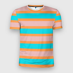 Мужская спорт-футболка Полосы бирюзово-розовые