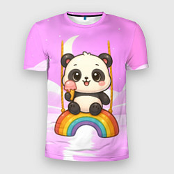 Мужская спорт-футболка Панда с мороженым качается на радуге