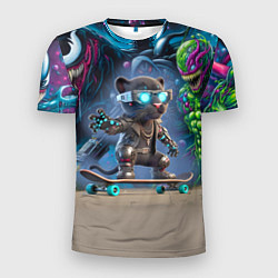 Мужская спорт-футболка Пантерёнок крутой скейтбордист на фоне граффити