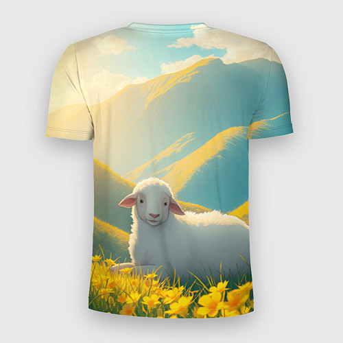 Мужская спорт-футболка Овечка в цветочной долине / 3D-принт – фото 2