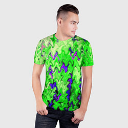 Футболка спортивная мужская Ярко-зелёный стекающая абстаркция, цвет: 3D-принт — фото 2