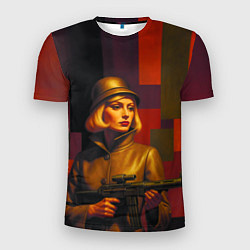 Футболка спортивная мужская Девушка с автоматом ретрофутуризм поп-арт 1970-е, цвет: 3D-принт