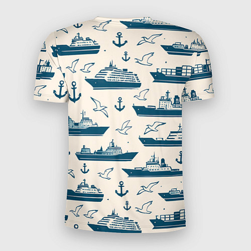 Мужская спорт-футболка Морской паттерн из чаек, якорей и кораблей / 3D-принт – фото 2