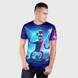 Футболка спортивная мужская Bender on neon planet - ai art fantasy, цвет: 3D-принт — фото 2