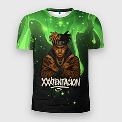 Футболка спортивная мужская XXXTentacion на фоне зеленой краски, цвет: 3D-принт