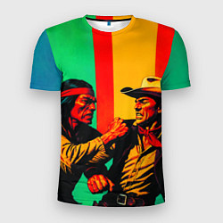 Мужская спорт-футболка Ковбой против индейца поп-арт