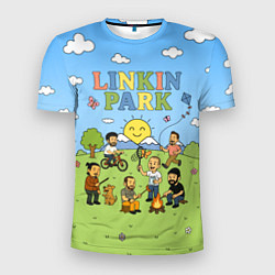Футболка спортивная мужская Linkin Park мультяшный стиль на поляне, цвет: 3D-принт