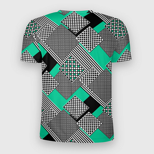 Мужская спорт-футболка Черно бирюзовая абстрактная геометрия пэчворк / 3D-принт – фото 2