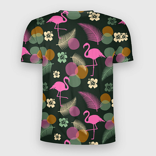 Мужская спорт-футболка Фламинго и листья на темно-зеленом / 3D-принт – фото 2