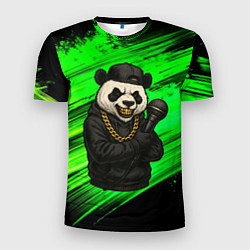 Футболка спортивная мужская Панда рэпер с микрофоном, цвет: 3D-принт