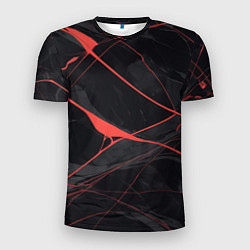 Футболка спортивная мужская Текстура мрамора с красными полосками, цвет: 3D-принт