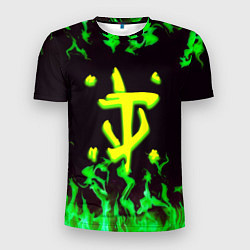 Мужская спорт-футболка Doom зелёный огонь