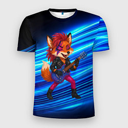 Футболка спортивная мужская Лиса в косухе и гитарой - рок звезда, цвет: 3D-принт