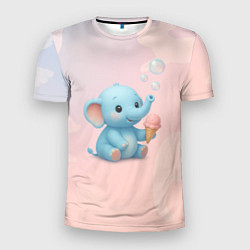 Футболка спортивная мужская Маленький слоненок с мороженым пускает пузыри, цвет: 3D-принт