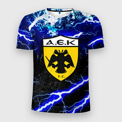 Футболка спортивная мужская AEK голубой шторм молнии, цвет: 3D-принт