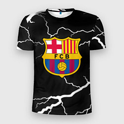 Футболка спортивная мужская Barcelona черно белые молнии, цвет: 3D-принт