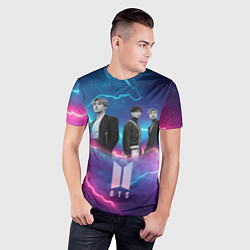Футболка спортивная мужская BTS на фоне молний, цвет: 3D-принт — фото 2