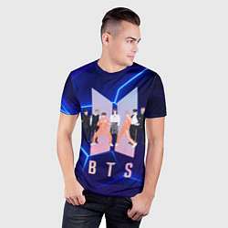 Футболка спортивная мужская BTS на темно-синем фоне, цвет: 3D-принт — фото 2