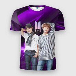 Футболка спортивная мужская BTS черно-фиолетовый фон, цвет: 3D-принт