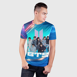 Футболка спортивная мужская BTS синий фон с молниями, цвет: 3D-принт — фото 2