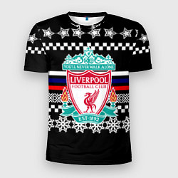 Мужская спорт-футболка Ливерпуль текстура триколор зима