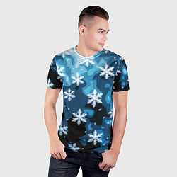 Футболка спортивная мужская Стилизованный паттерн со снежинками тёмно-синий, цвет: 3D-принт — фото 2
