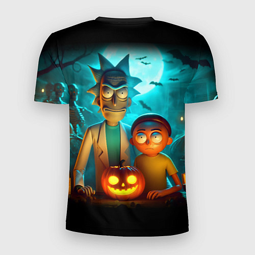 Мужская спорт-футболка Morty and Rick with pumpkin - neon halloween / 3D-принт – фото 2