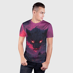 Футболка спортивная мужская Кибер-лиса смотрит за городом, цвет: 3D-принт — фото 2