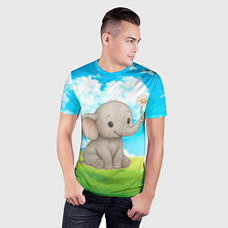 Футболка спортивная мужская Слоненок с цветочком, цвет: 3D-принт — фото 2