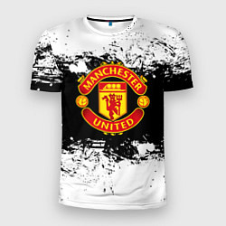 Футболка спортивная мужская Манчестер Юнайтед черно белые краски лого, цвет: 3D-принт