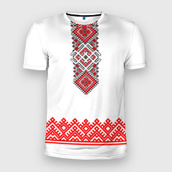 Мужская спорт-футболка Славянская вышиванка с узорами и оберегом