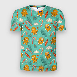 Футболка спортивная мужская Новогодний паттерн печенье с конфетами, цвет: 3D-принт