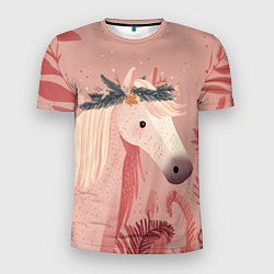Футболка спортивная мужская Лошадка с новогодним венком, цвет: 3D-принт
