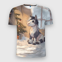 Мужская спорт-футболка Лошадка у елки