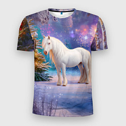 Футболка спортивная мужская Белая новогодняя лошадь, цвет: 3D-принт