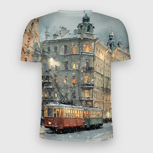 Мужская спорт-футболка Трамваи в зимнем Санкт-Петербурге / 3D-принт – фото 2