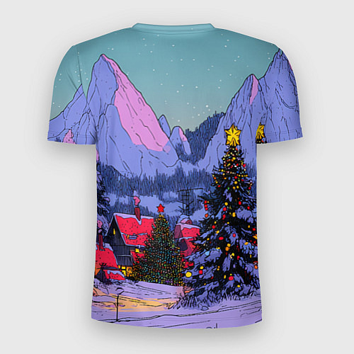 Мужская спорт-футболка Новогодние елки в горном городке / 3D-принт – фото 2