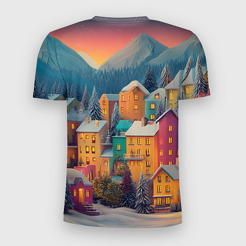 Мужская спорт-футболка Новогодний город в горах / 3D-принт – фото 2
