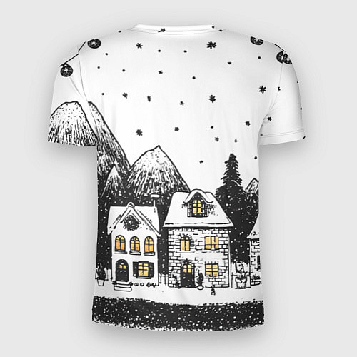 Мужская спорт-футболка Черно-белый новогодний город / 3D-принт – фото 2