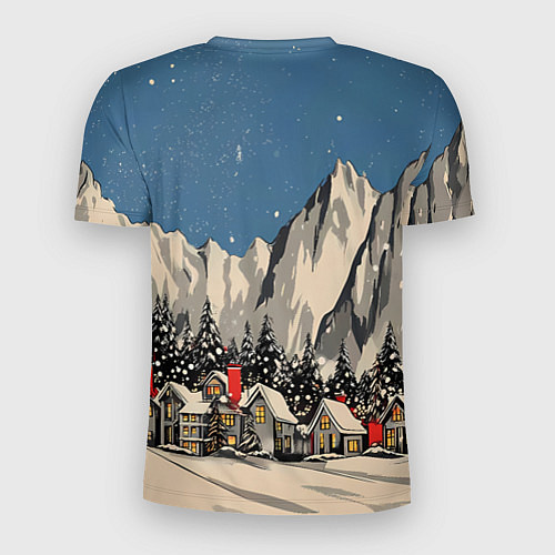 Мужская спорт-футболка Небольшой новогодний город в горах / 3D-принт – фото 2