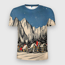 Футболка спортивная мужская Небольшой новогодний город в горах, цвет: 3D-принт