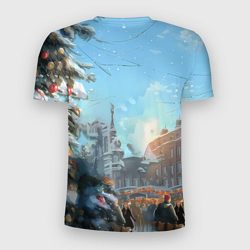 Мужская спорт-футболка Лошадка на новогодней площади / 3D-принт – фото 2
