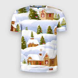 Футболка спортивная мужская Новогодние домики и елочки, цвет: 3D-принт