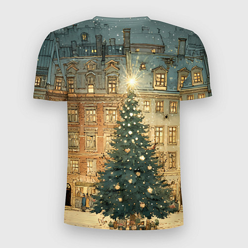 Мужская спорт-футболка Новогодний старый город / 3D-принт – фото 2