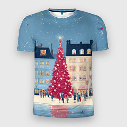 Мужская спорт-футболка Новогоднее гуляние у красной елки