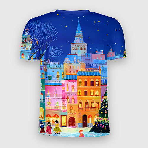 Мужская спорт-футболка Разноцветные новогодние домики / 3D-принт – фото 2
