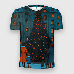 Мужская спорт-футболка Люди встречают новый год во дворе