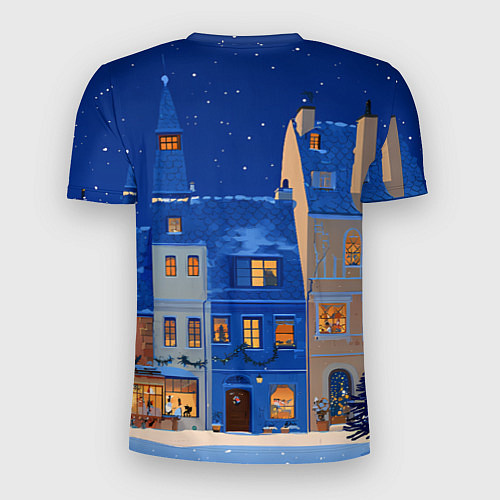 Мужская спорт-футболка Синяя новогодняя елочка во дворе / 3D-принт – фото 2
