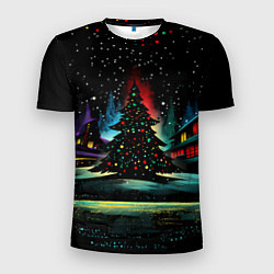 Мужская спорт-футболка Новый год на черном фоне